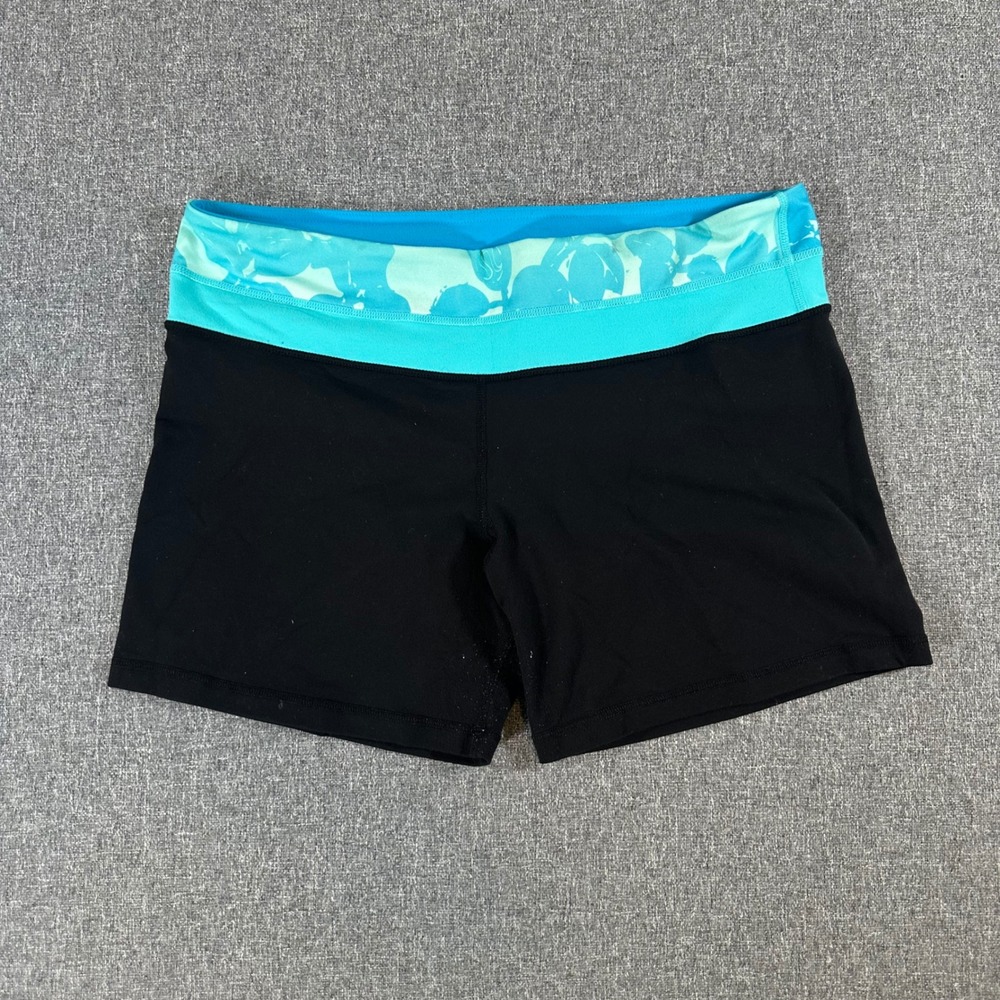Lululemon Boogie Shorts‎ Size 10 Black Teal Floral Yoga Athletic Gym Running 4in